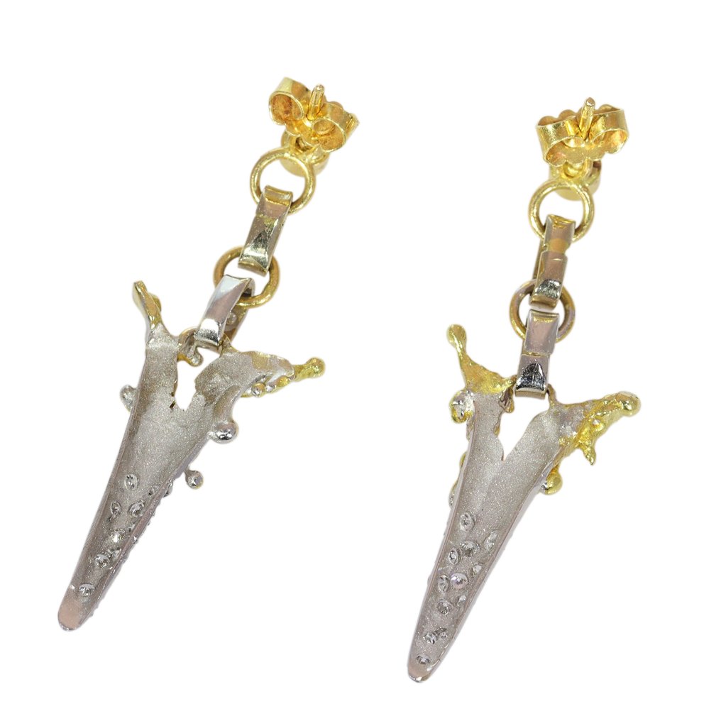 Σκουλαρίκια - 18 καράτια Κίτρινο χρυσό, Λευκός χρυσός - Διαμάντι - Vintage #3.2