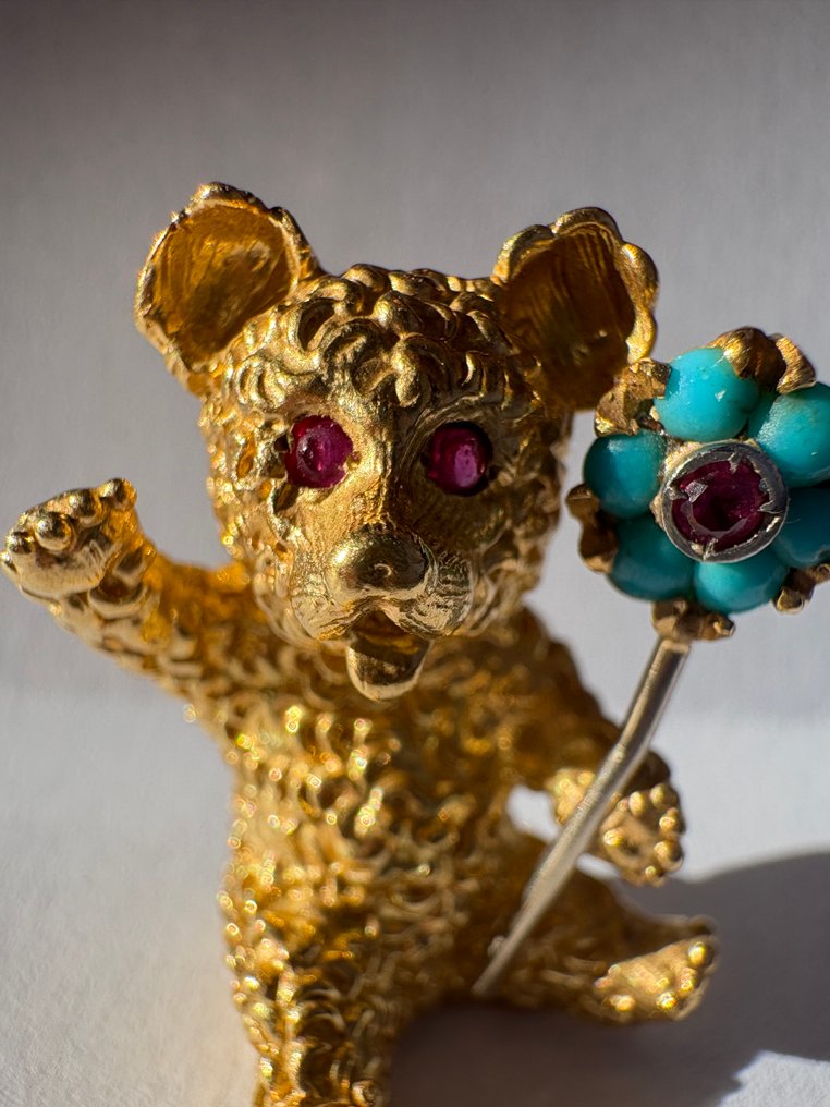 Καρφίτσα - 14 καράτια Κίτρινο χρυσό -  9.00ct. tw. Ρουμπίνι - Τυρκουάζ #1.0