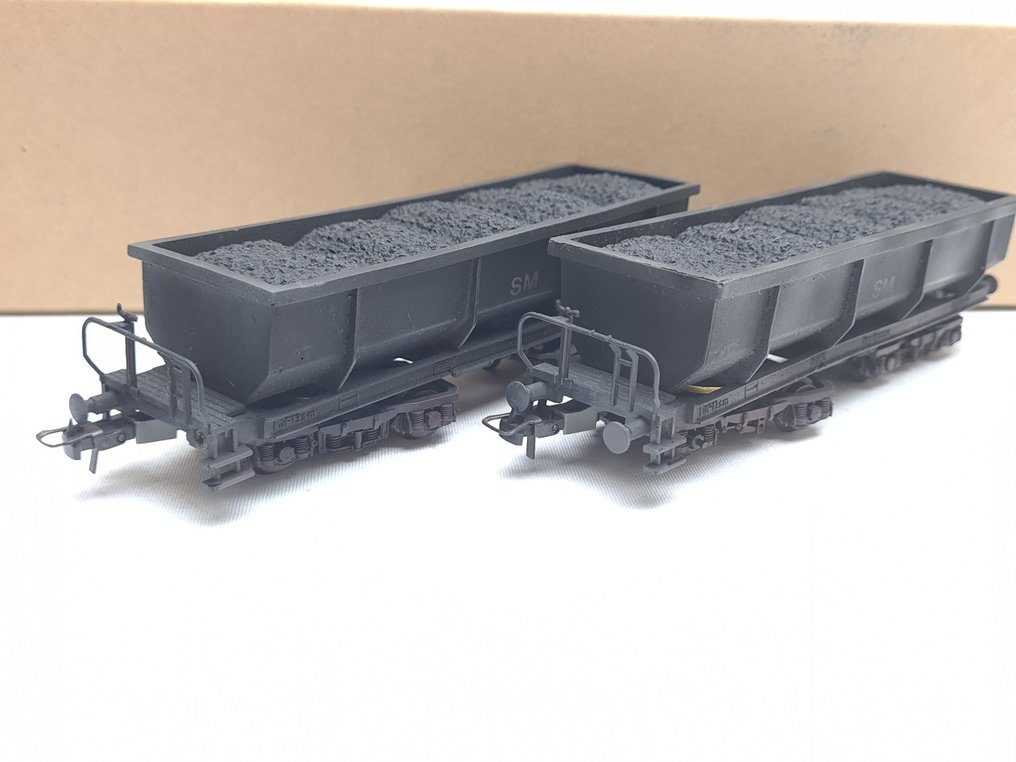 Trawos H0 - Model train freight wagon set (2) - 2x coal wagons with side loaders - Staatsmijnen #1.0