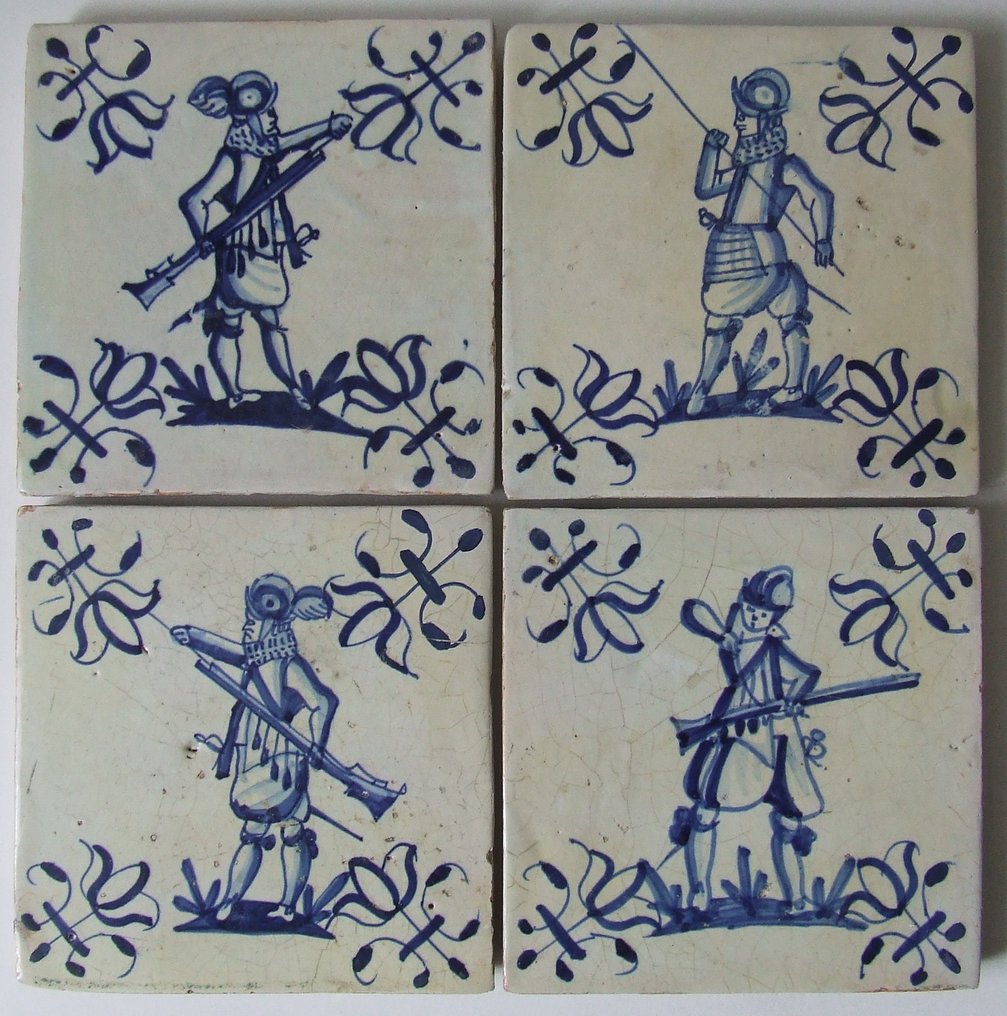  Πλακάκι (4) - 4 ισπανικοί στρατιώτες—σπάνιοι. - 1600-1650  #1.0