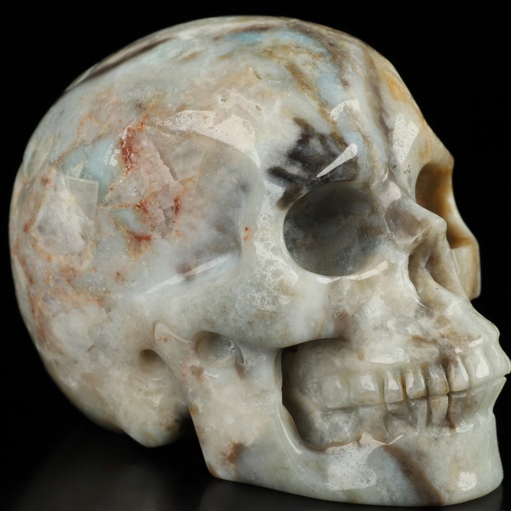 603g Amazonite κρανίο – Κρανίο από κρύσταλλο αλκαλικού πυρίτη σε παστέλ πράσινες φυσικές ζώνες Κρανίο- 603 g #1.0