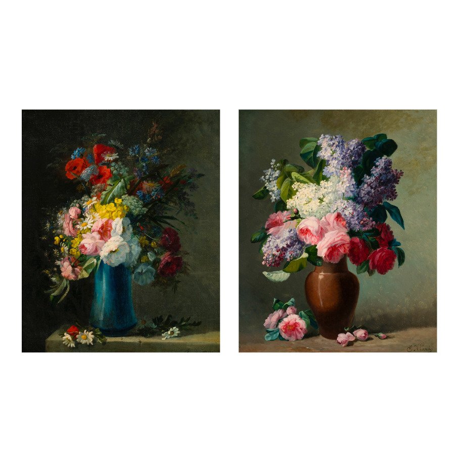 Georges Viard (1805-1848) - Vaso rosso con fiori - Vaso blu con fiori #1.0