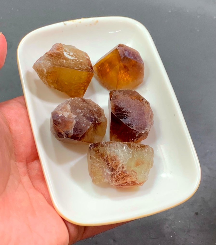 托帕斯大晶体五块套装，适合珠宝制造商，蜂蜜棕色，940克拉 水晶- 188 g - (5) #3.2