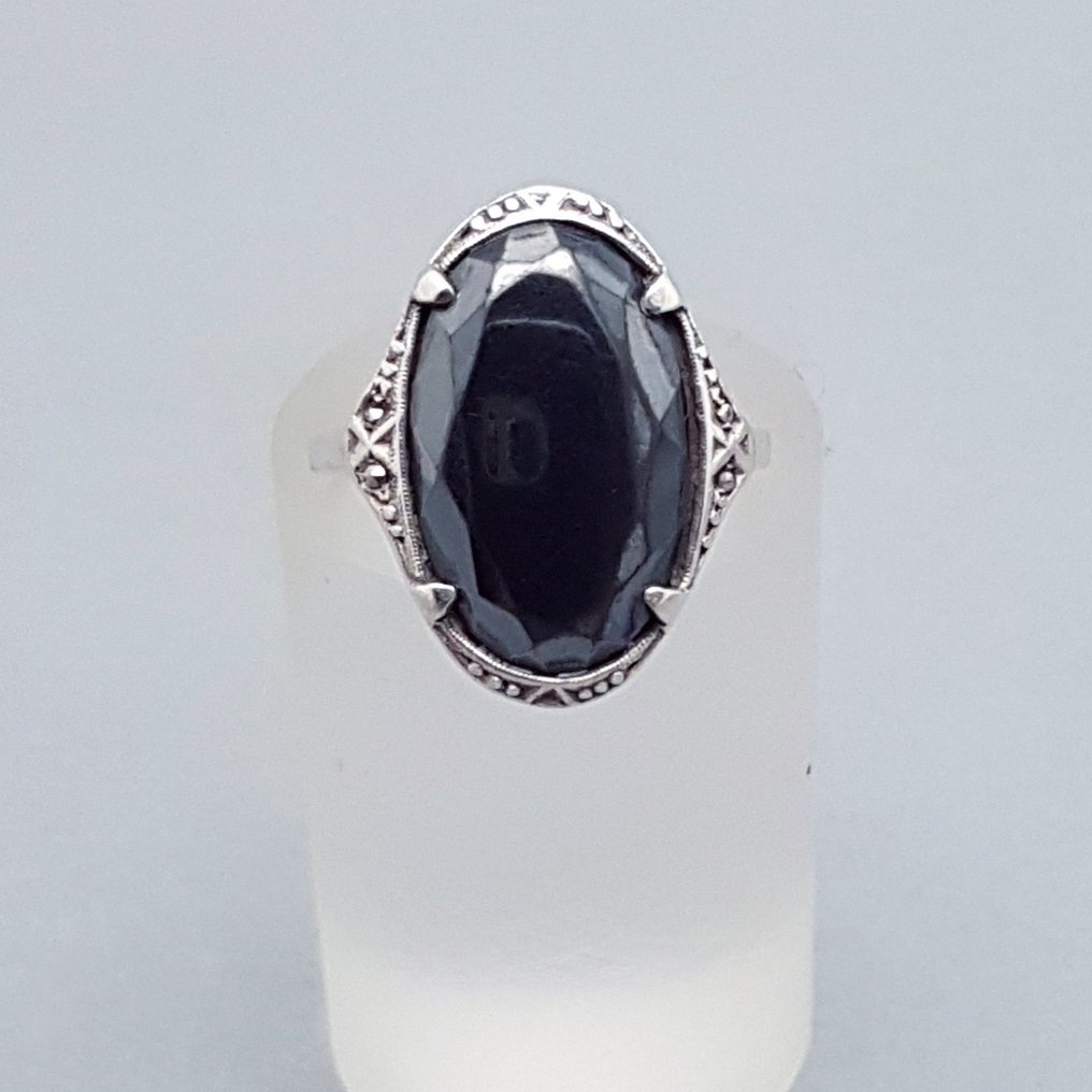 Silver, Art Deco, Hematiet - Ring - + Markasieten. #2.1