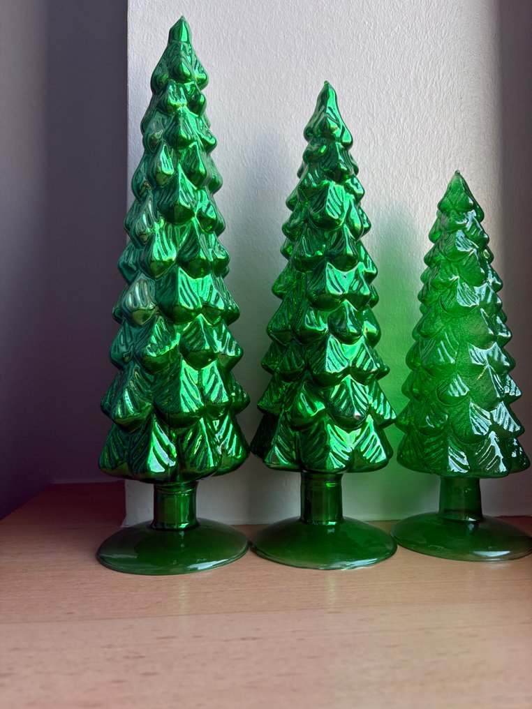 Goodwill: 3 groene kerstbomen van glas - Weihnachtskugeln goodwill (3) - Glas #1.0