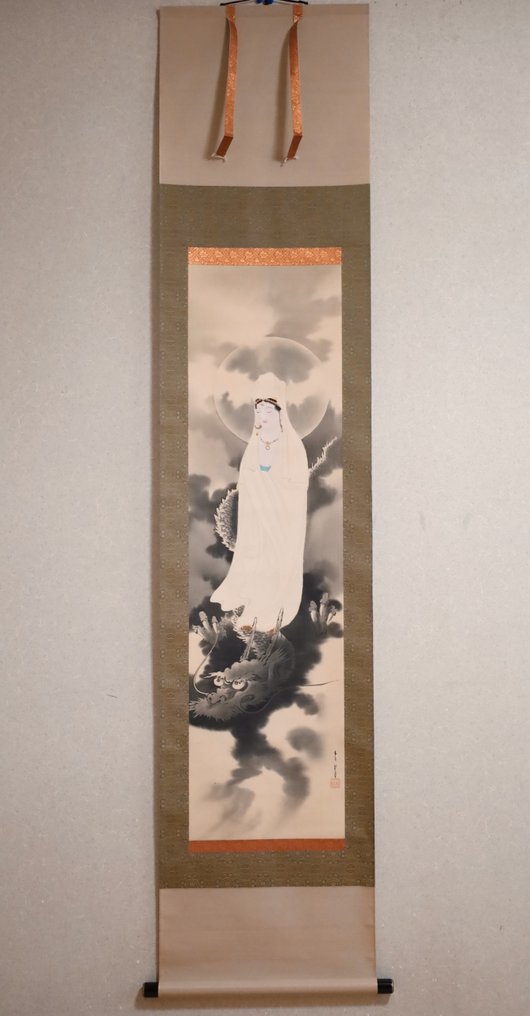 佛教画 - 龙头观音 - 挂轴 - 手工绘制在丝绸上 - “Tashiro Kogai 田代古崖（1882-1936）” - 日本 - Shōwa period (1926-1989) #2.1