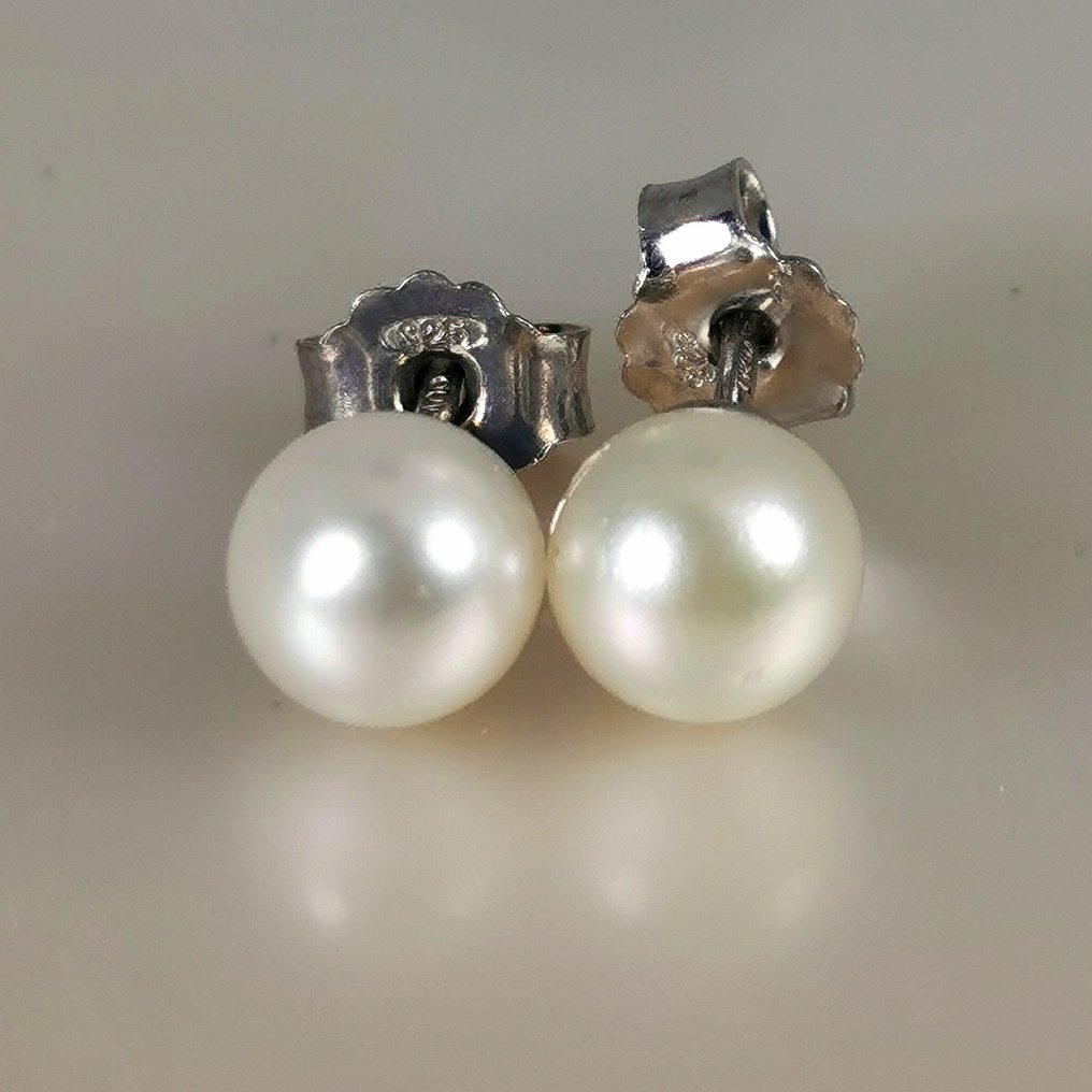 没有保留价 - 耳环 银 珍珠 - Akoya RD Ø 6.5x7 毫米 #2.1