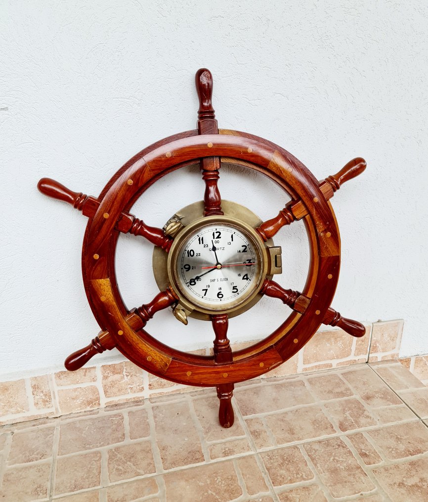 Ship/boat wheel - Trä, Mässing - 62 cm ship wheel clock #1.0