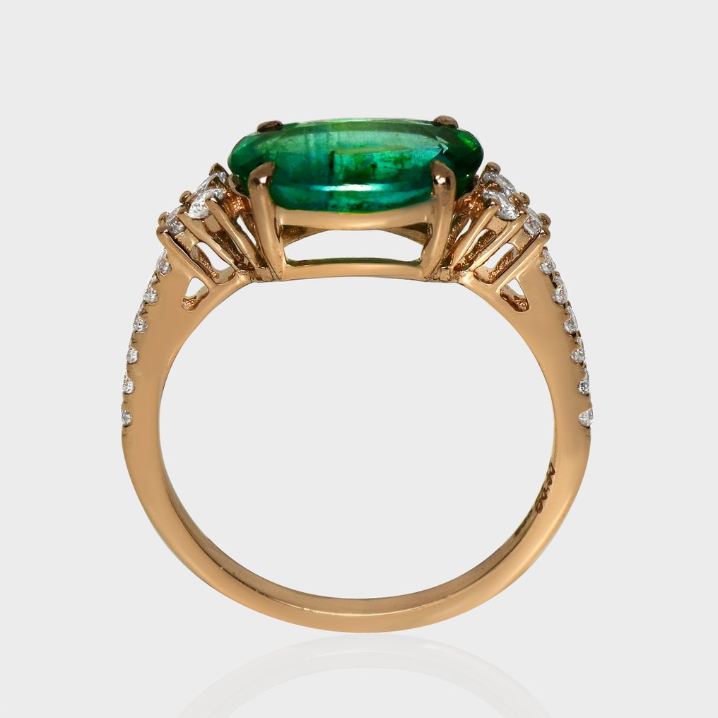 没有保留价 - 戒指 - 14K包金 IGI 2.15 克拉赞比亚次级油处理浓郁绿色, 玫瑰金 -  2.45ct. tw. 祖母绿 - 钻石 #4.3