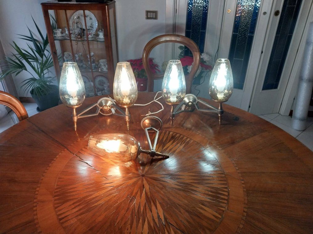 Modernariato set di appliques da parete in ottone con vetro di murano, ottimo design anni 60 - Απλίκα τοίχου (3) - Μπρούντζος και γυαλί - Λαμπερό σετ appliques. #1.0