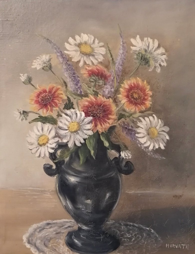 Scuola europea (XX), firmato Horvath - Natura morta con vaso di fiori #1.0