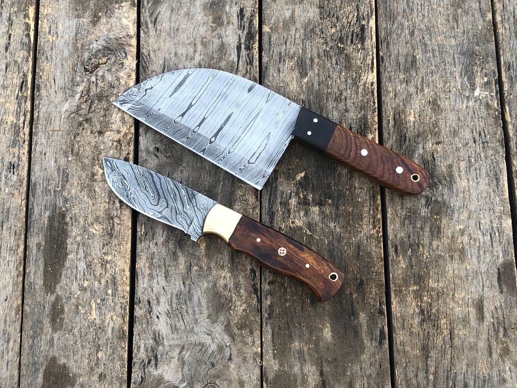 廚刀 - 声望手工塞尔维亚厨师剁刀与剥皮刀，锻造钢，玫瑰木柄 - 北美 - 皮套 (RT4) #3.2