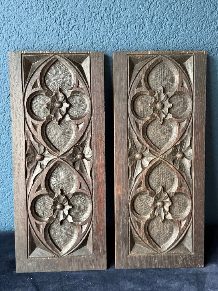 Ανάγλυφο, Gotische houtsnijwerkpanelen - 35.5 cm - Ξύλο #1.0
