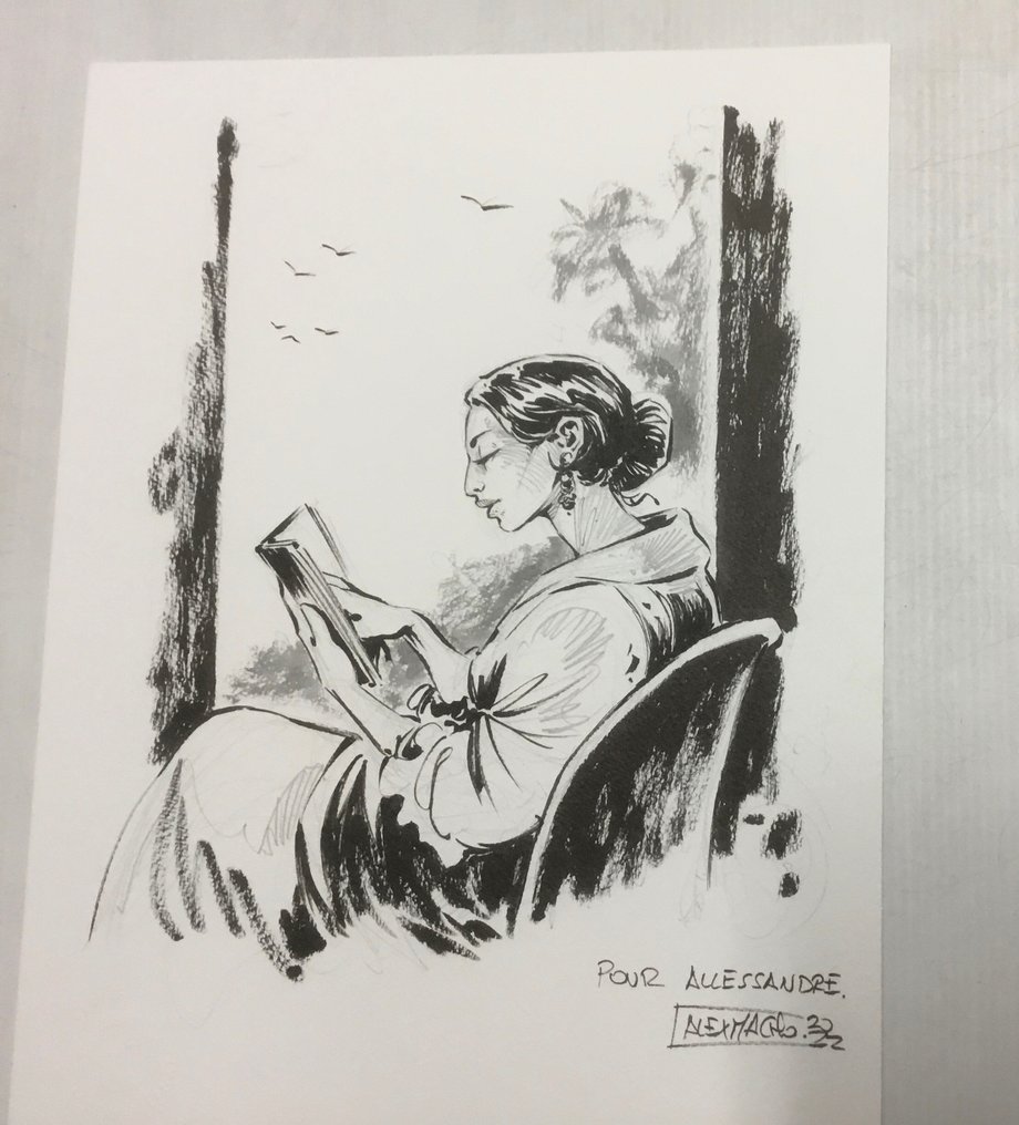 A. Macho - 1 Original drawing - La honte et l’oubli - Femme qui lit - 2022 #1.0