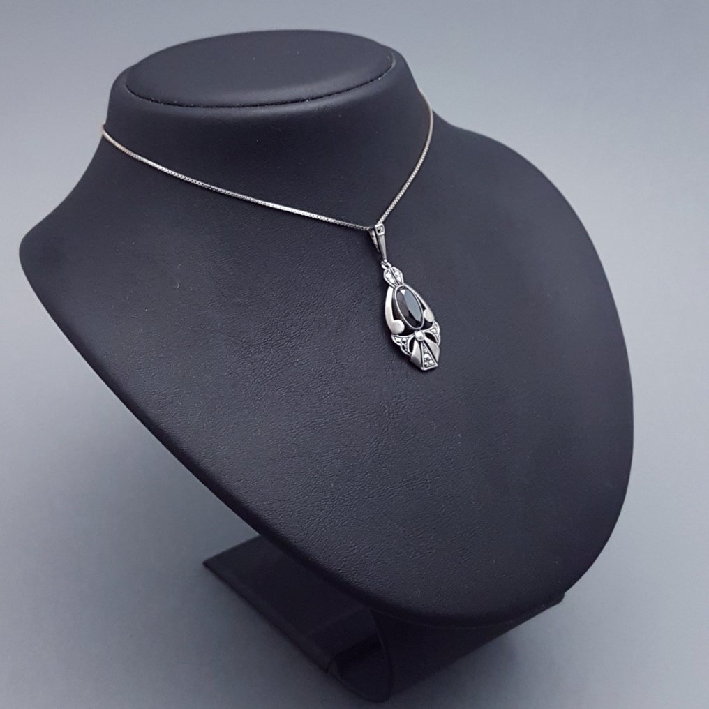 银, Art Deco，血红石 - 吊坠项链 - + Markasieten. #3.2