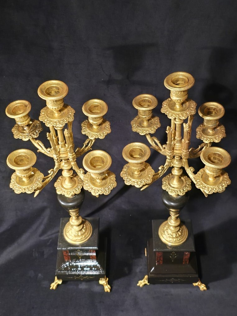 Candelabrum (2) - Marble, Alloy, Gilt #3.2