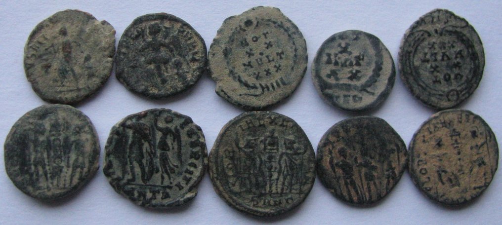 罗马帝国, 罗马帝国（省） Lot of 10 Æ coins 4th century AD  (没有保留价) #1.0