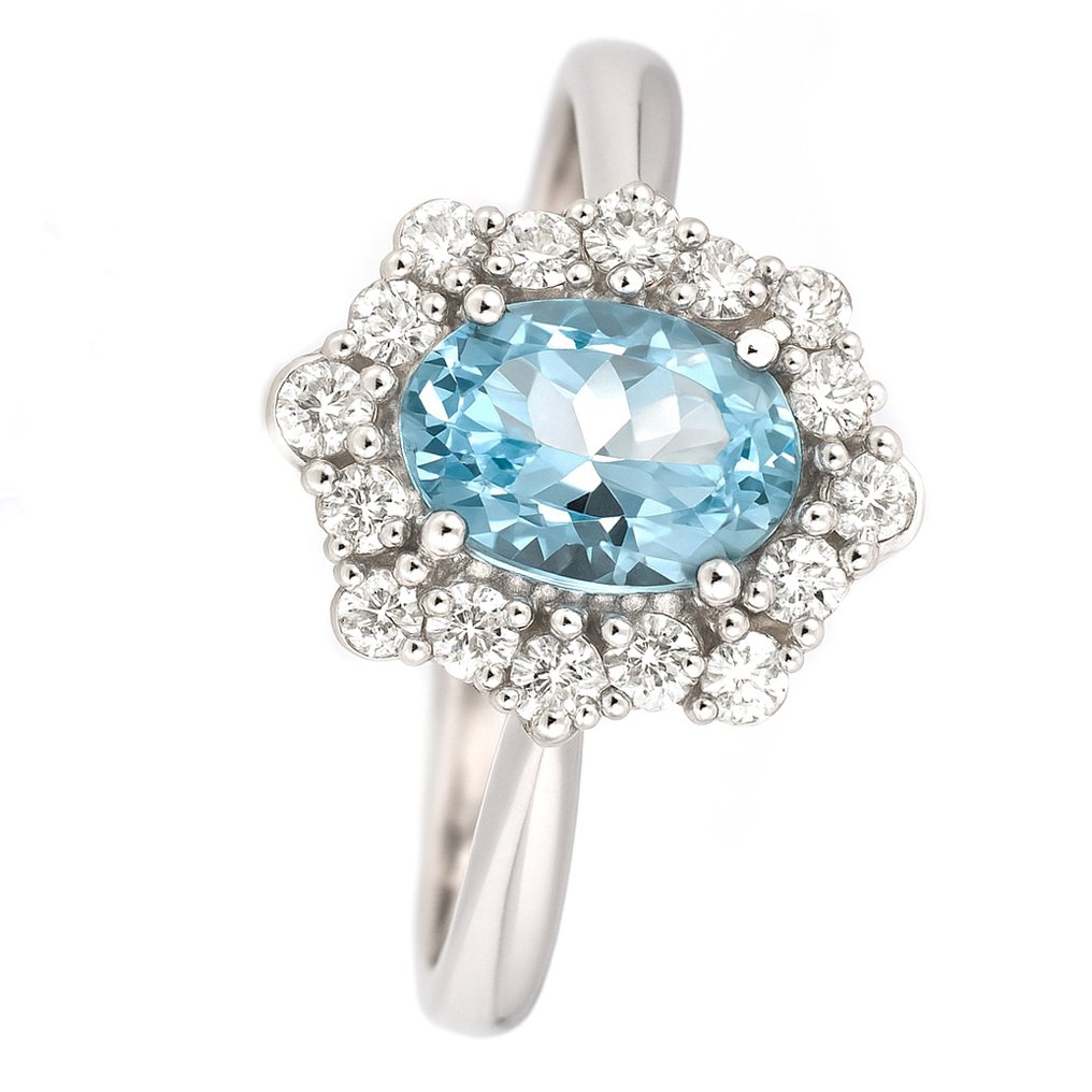Bague - 18 carats Or blanc - 0.99ct. tw. Aigue-marine - Diamant #2.1