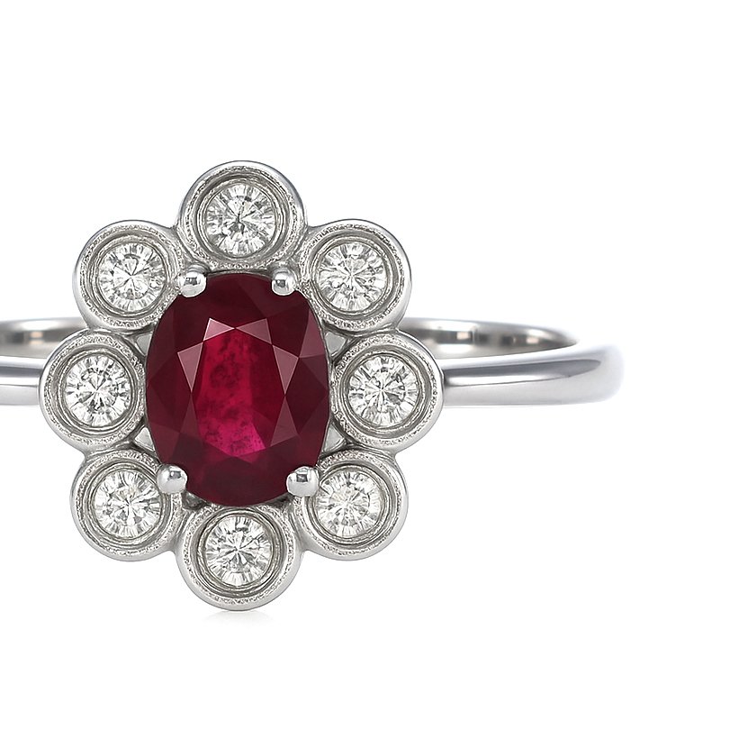 Ring - 18 karat Hvitt gull -  1.05ct. tw. Rubin - Diamant #1.0