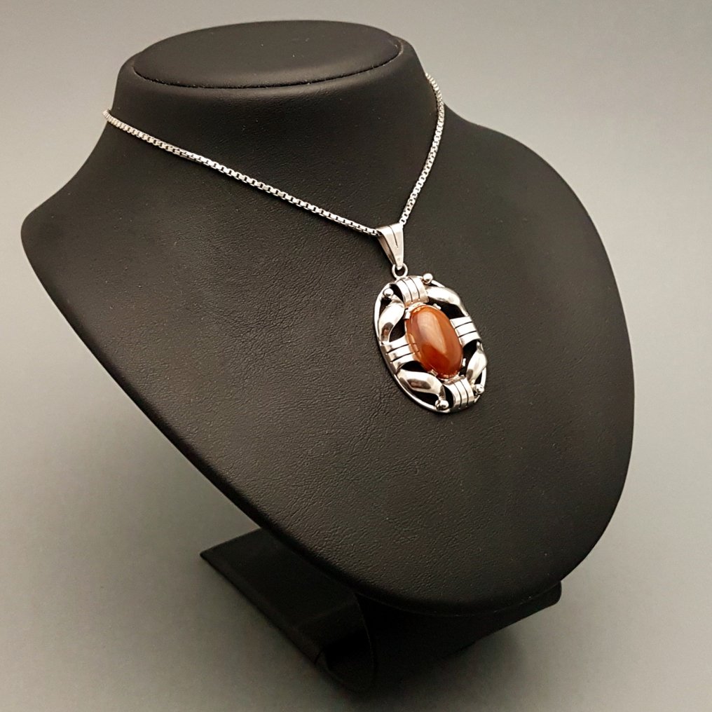 Prata, Art Deco, Agaat - Colar com pingente #3.2