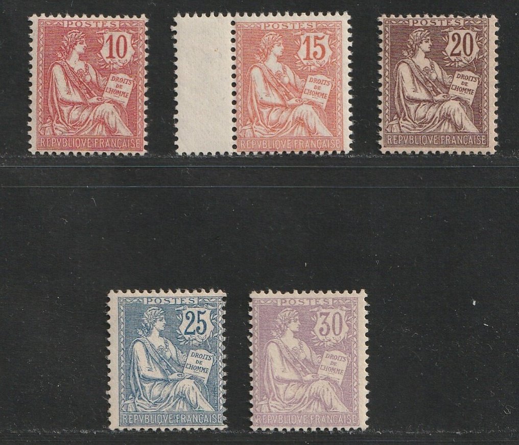 Franța 1902 - Set complet Type Mouchon Retouche - Yvert 124/128 #1.0