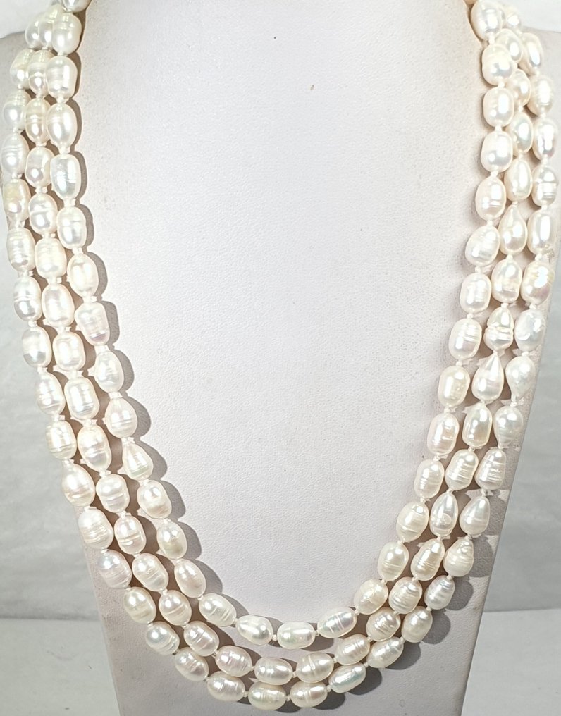 淡水天然珍珠 - 非常长 - 宁静与安详 - 925纯银 - 一等品质 - 项链 #3.2