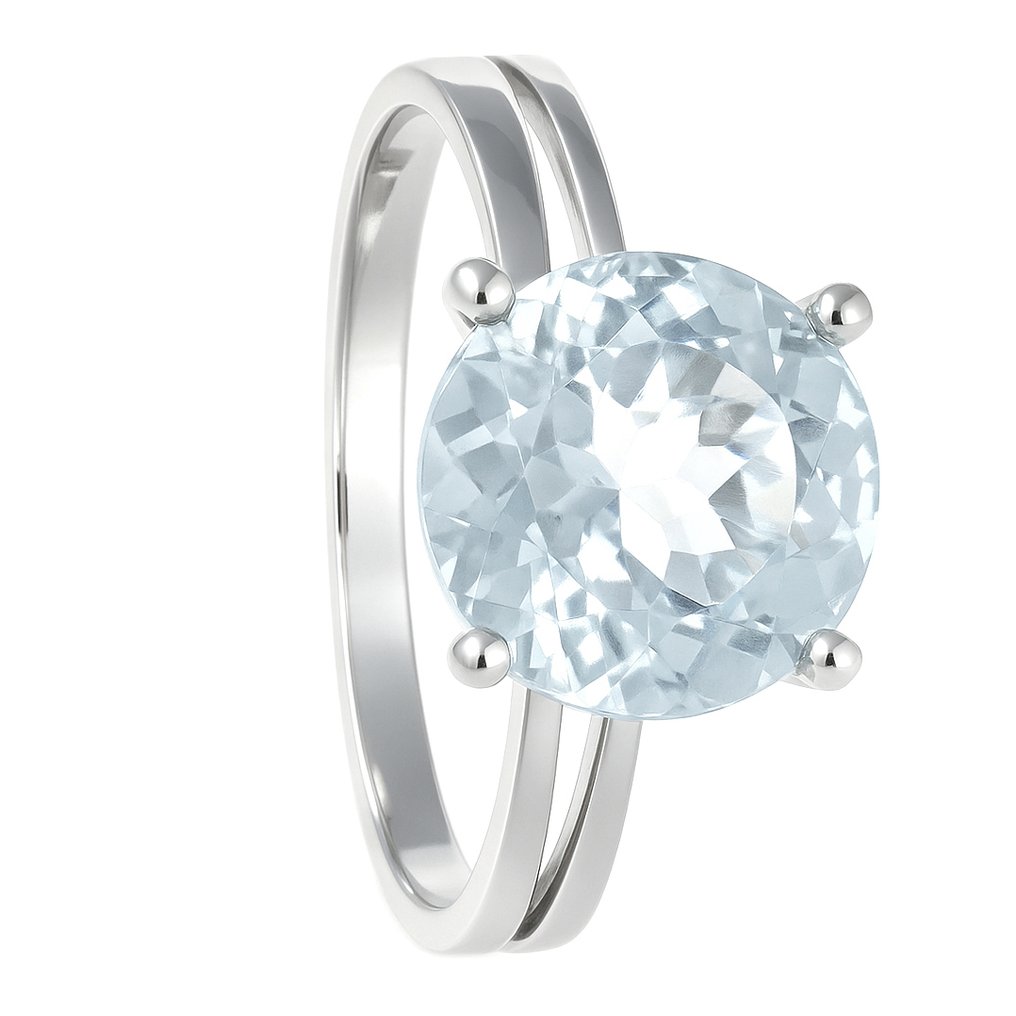 Bague - 18 carats Or blanc - 3.30ct. tw. Aigue-marine #1.0