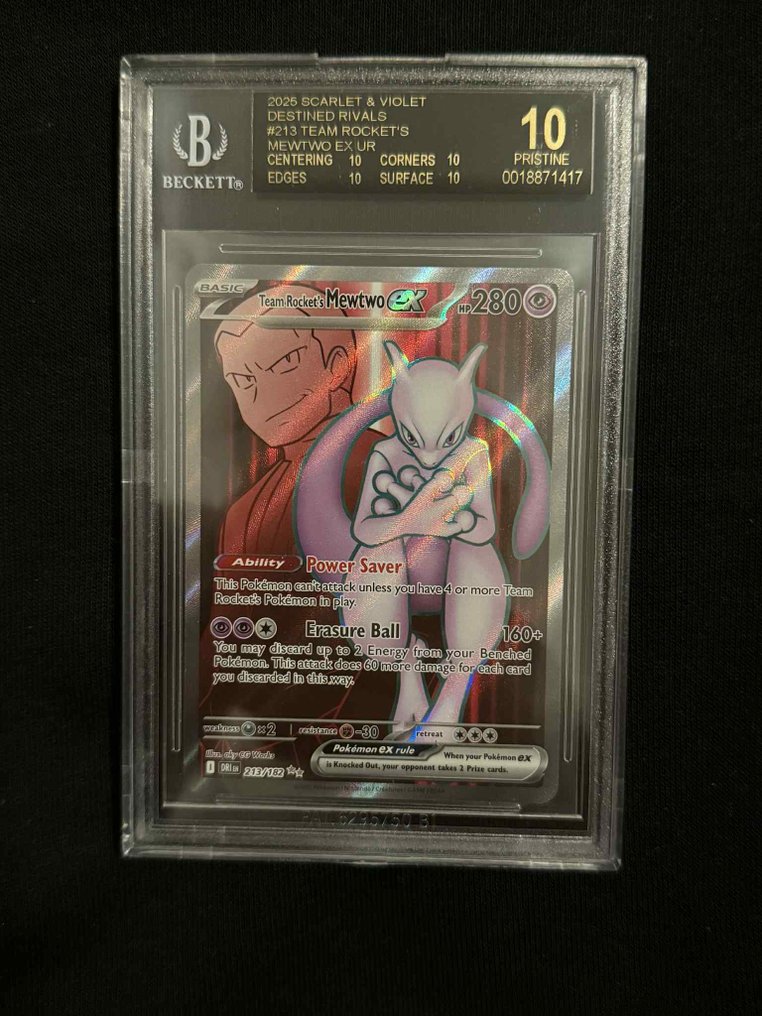 Pokémon - 1 Graded card - Team Rocket's Mewtwo ex 213/182 Folie, Hemmelig sjelden, Full kunst - Beckett 10 - Scarlet & Violet - Destined Rivals #1.0