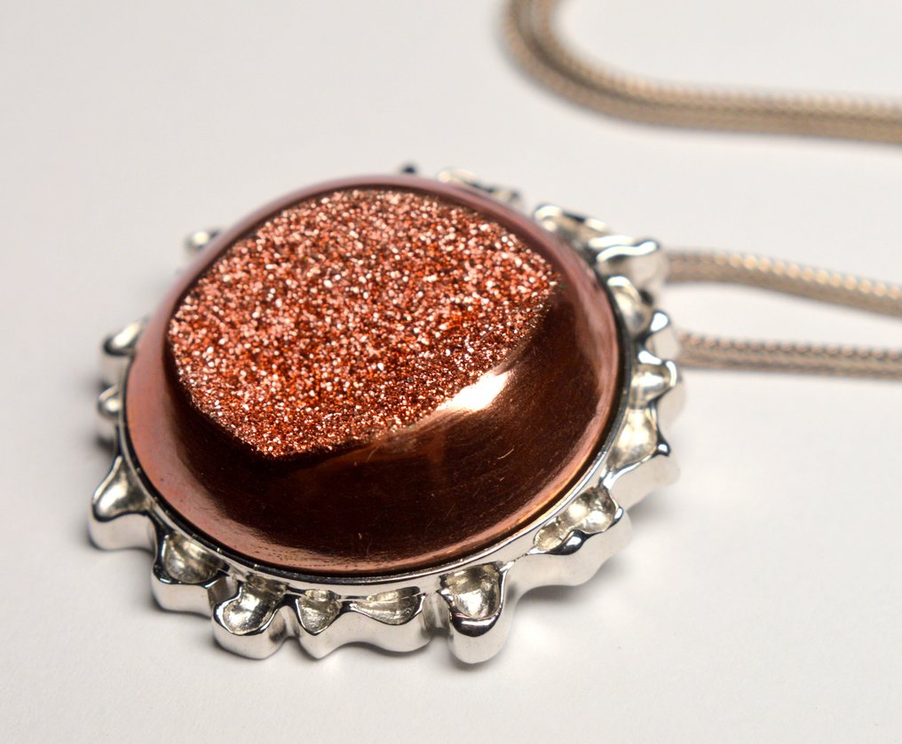 835 / 925 Silber - 28g - Halskette - Pink Druzy Agate #2.1