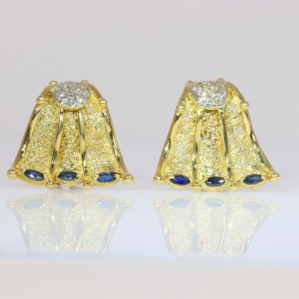 Σκουλαρίκια - 18 καράτια Κίτρινο χρυσό - Διαμάντι - Sapphire, Vintage #1.0