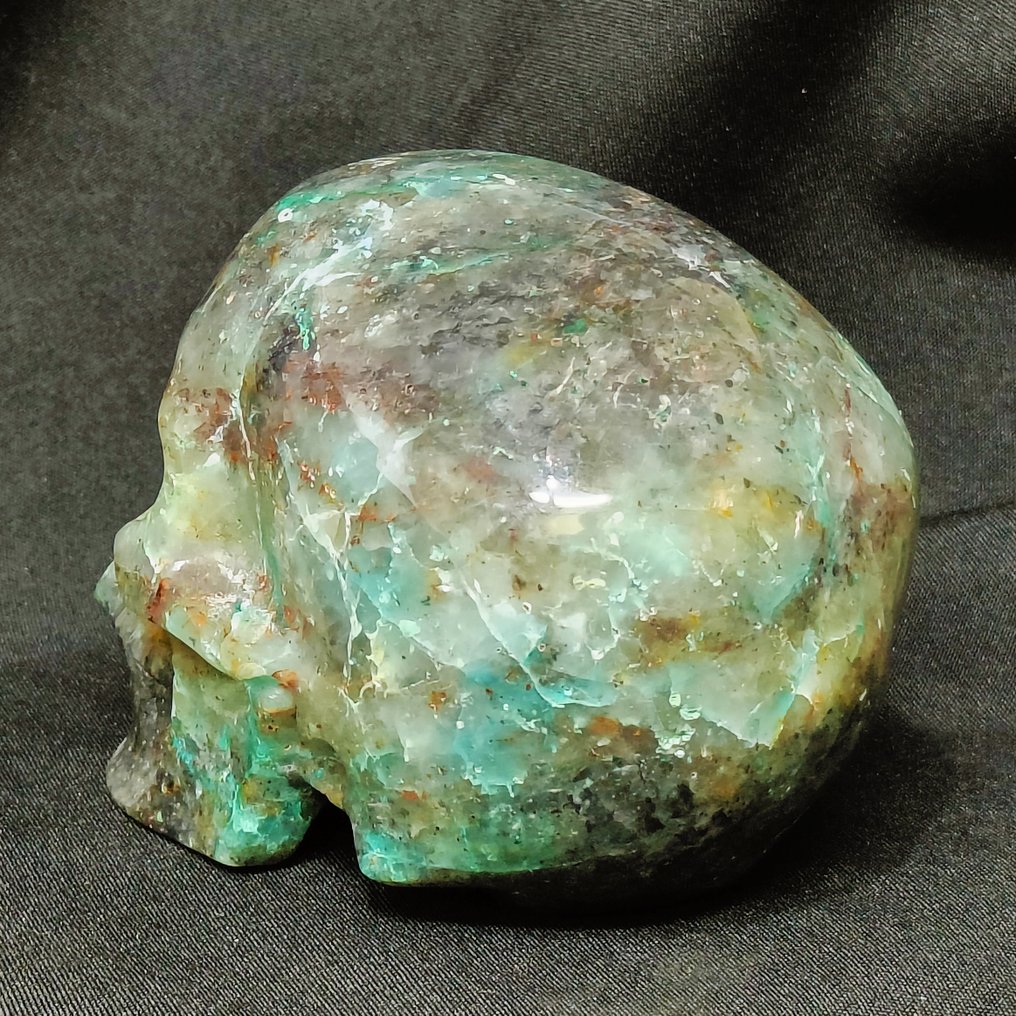 Chrysocolla Außergewöhnlicher handgeschnitzter menschlicher Schädel aus Crisocola-Glas - Höhe: 128 mm - Breite: 97 mm- 1166 g #2.1