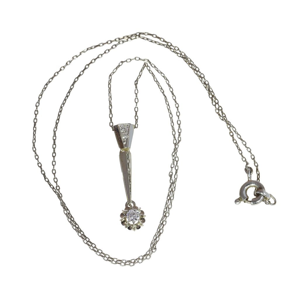 沒有保留價 - 頸鏈 - 18 克拉 白金 - 鉆石 - 1920年代左右的复古艺术装饰风格 #1.0