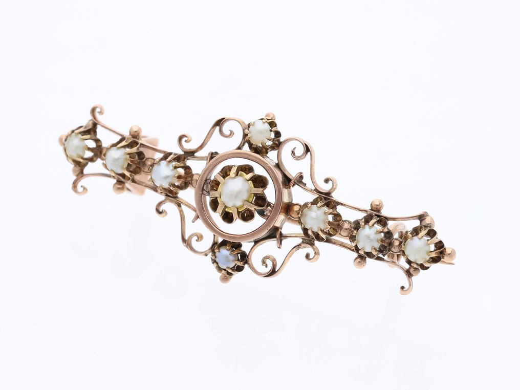 沒有保留價 - 胸針 - 14 克拉 玫瑰金 -  3.00ct. tw. 珍珠 - 美丽的古董胸针 #2.1