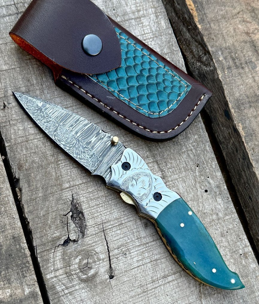 厨刀 -  厨房刀具 - 折叠刀 - 内锁 - 天然骆驼骨雕刻 - 皮革 - 亚洲 - 木头 - 亚洲 #2.1