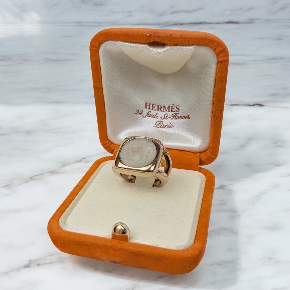Hermès - Μέταλλο σε χρώμα χρυσού, γλυπτό διαφανές πέτρωμα. - Δαχτυλίδι #1.0