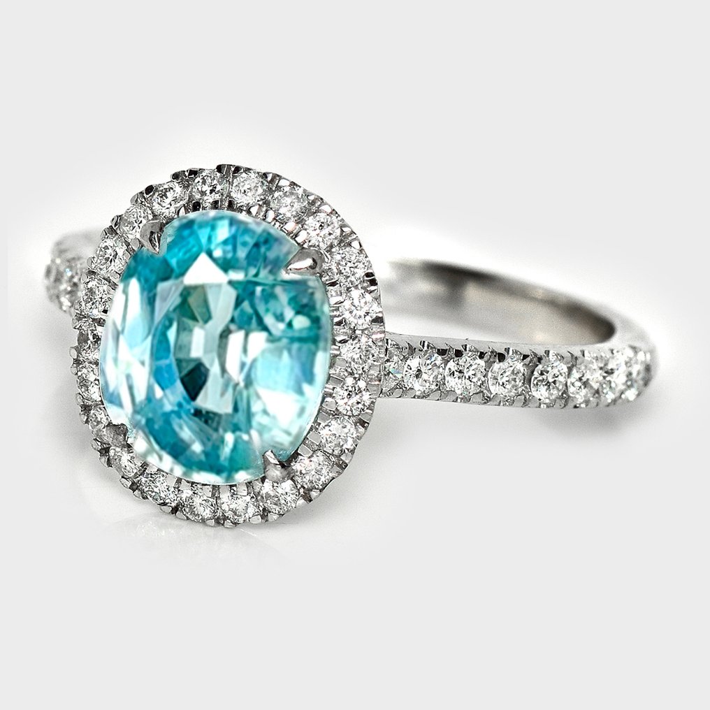 χωρίς τιμή ασφαλείας - Δαχτυλίδι αρραβώνων - 14 καράτια Λευκός χρυσός, HRD 3,20 καράτια Ανεπεξέργαστο Έντονο Μπλε -  3.63ct. tw. Ζιρκόν - Διαμάντι #2.1