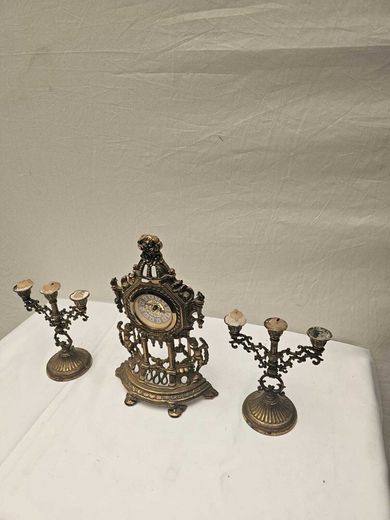 Kit di orologio e ornamenti - Ottone, Spelter - 1930-1940 #3.2
