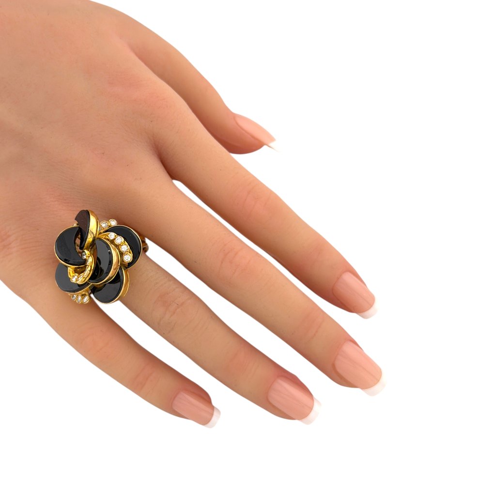 戒指 - 18 克拉 黃金, 独家18K黄金缟玛瑙与0.67克拉钻石扭转鸡尾酒戒指 -  0.67ct. tw. 鉆石 (天然)  #3.2