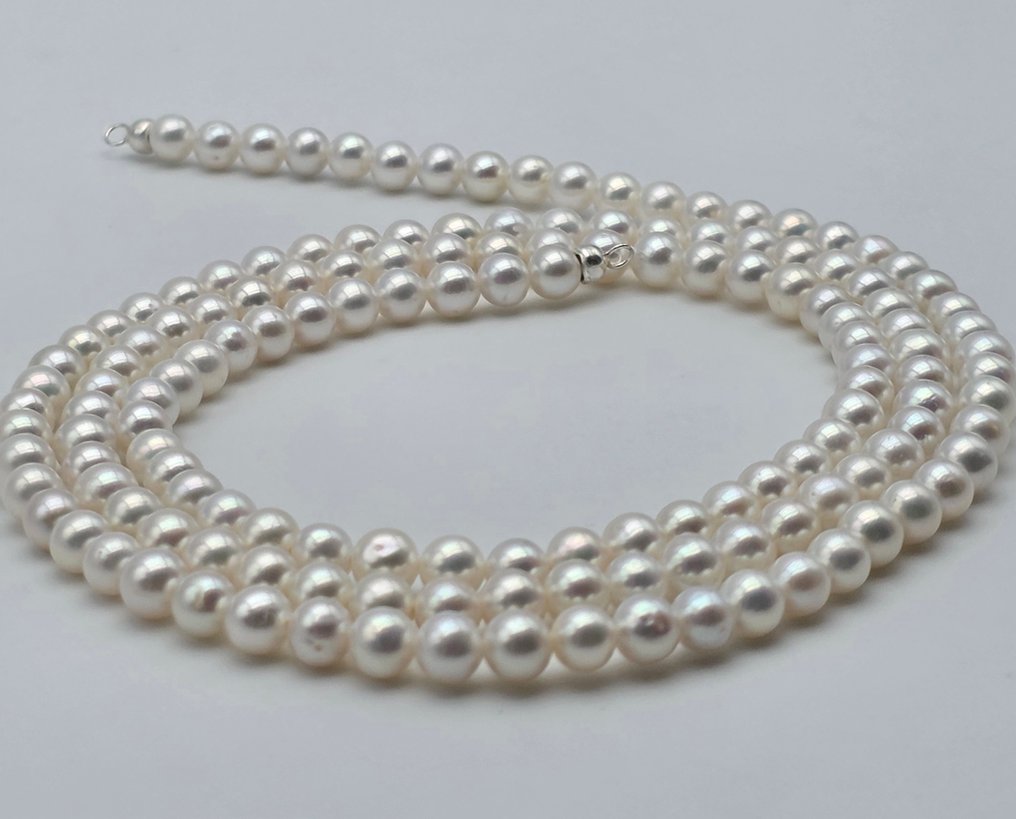 没有保留价 - 项链 - 18K包金 白金 珍珠 - 5.6 至 6 毫米的Perle akoya #4.3