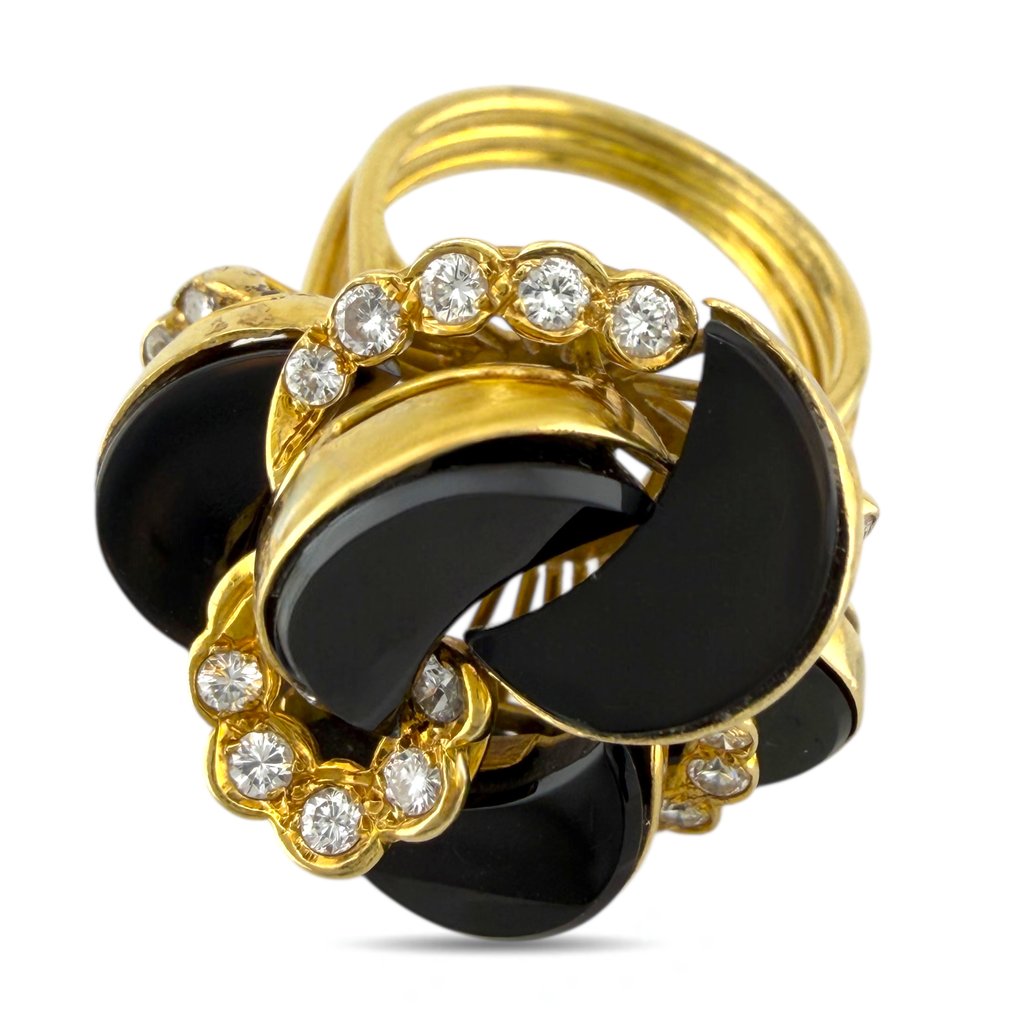 戒指 - 18 克拉 黃金, 独家18K黄金缟玛瑙与0.67克拉钻石扭转鸡尾酒戒指 -  0.67ct. tw. 鉆石 (天然)  #2.1