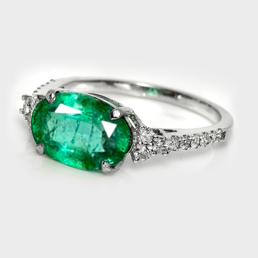 没有保留价 - 戒指 - 14K包金 IGI 2.45 克拉赞比亚浓郁绿色, 白金 -  2.75ct. tw. 祖母绿 - 钻石 #2.1