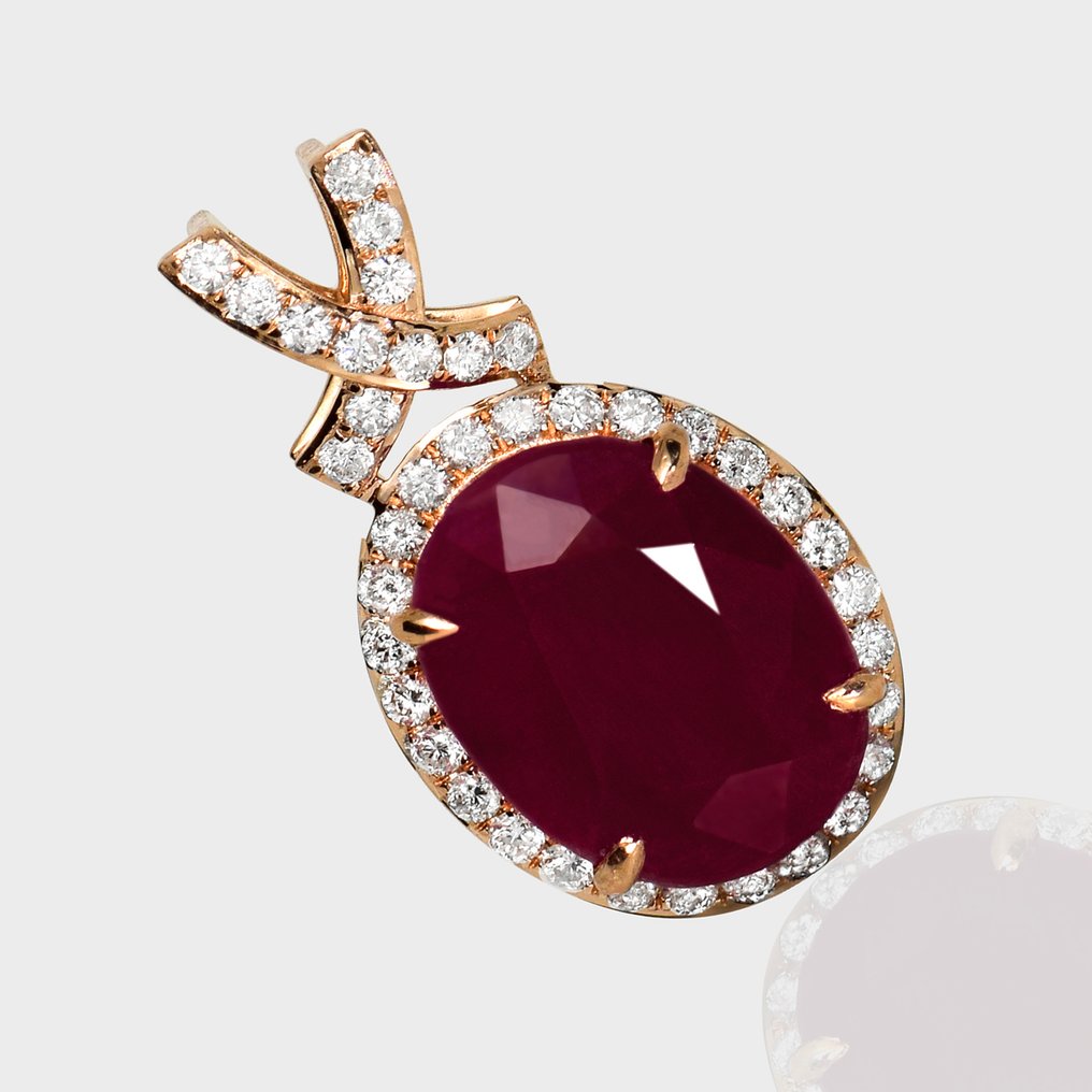 χωρίς τιμή ασφαλείας - Κρεμαστό κόσμημα - 14 καράτια HRD 4,63 καρατίων, χωρίς θερμική επεξεργασία, μωβ-κόκκινο, Ροζ χρυσό -  5.06ct. tw. Ρουμπίνι - Διαμάντι #2.1