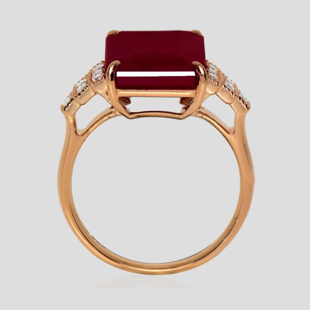 χωρίς τιμή ασφαλείας - Δαχτυλίδι - 14 καράτια Ροζ χρυσό, HRD 6,12 καρατίων Ανεπεξέργαστο Μωβ-Κόκκινο -  6.63ct. tw. Ρουμπίνι - Διαμάντι #4.3