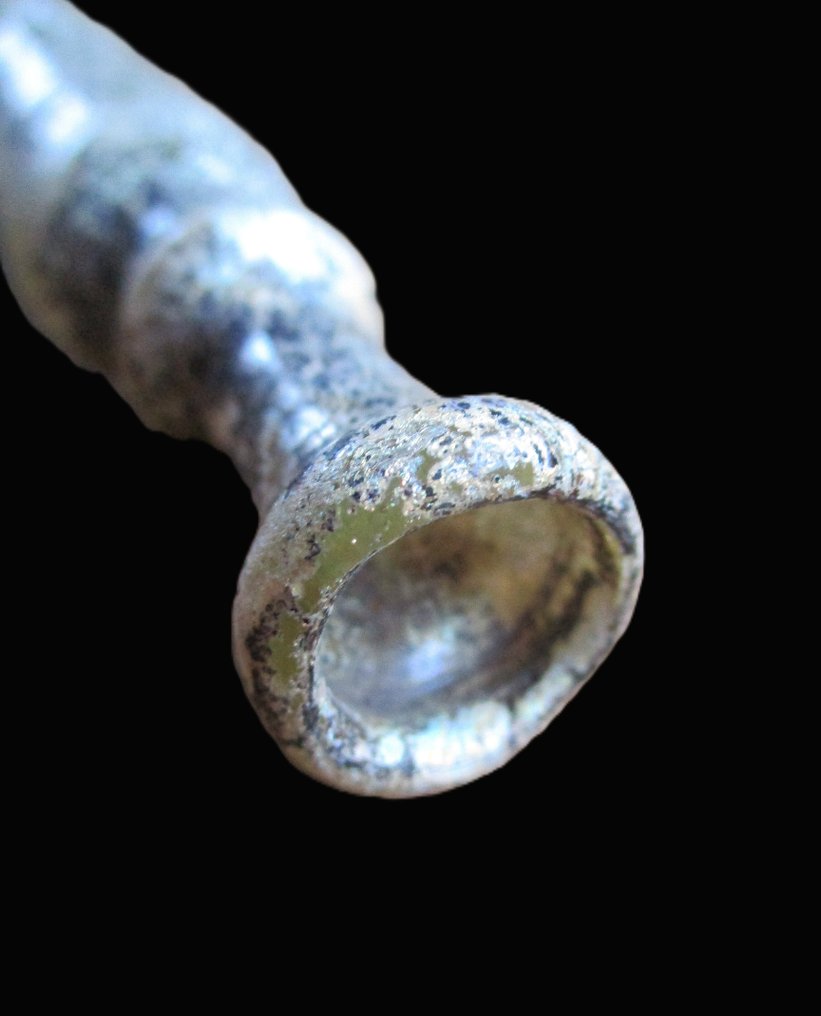 Αρχαία Ρωμαϊκή Γυαλί Ιριδίζον μπλε πράσινο ασημί σκάφος. - 93 mm  (χωρίς τιμή ασφαλείας) #3.2