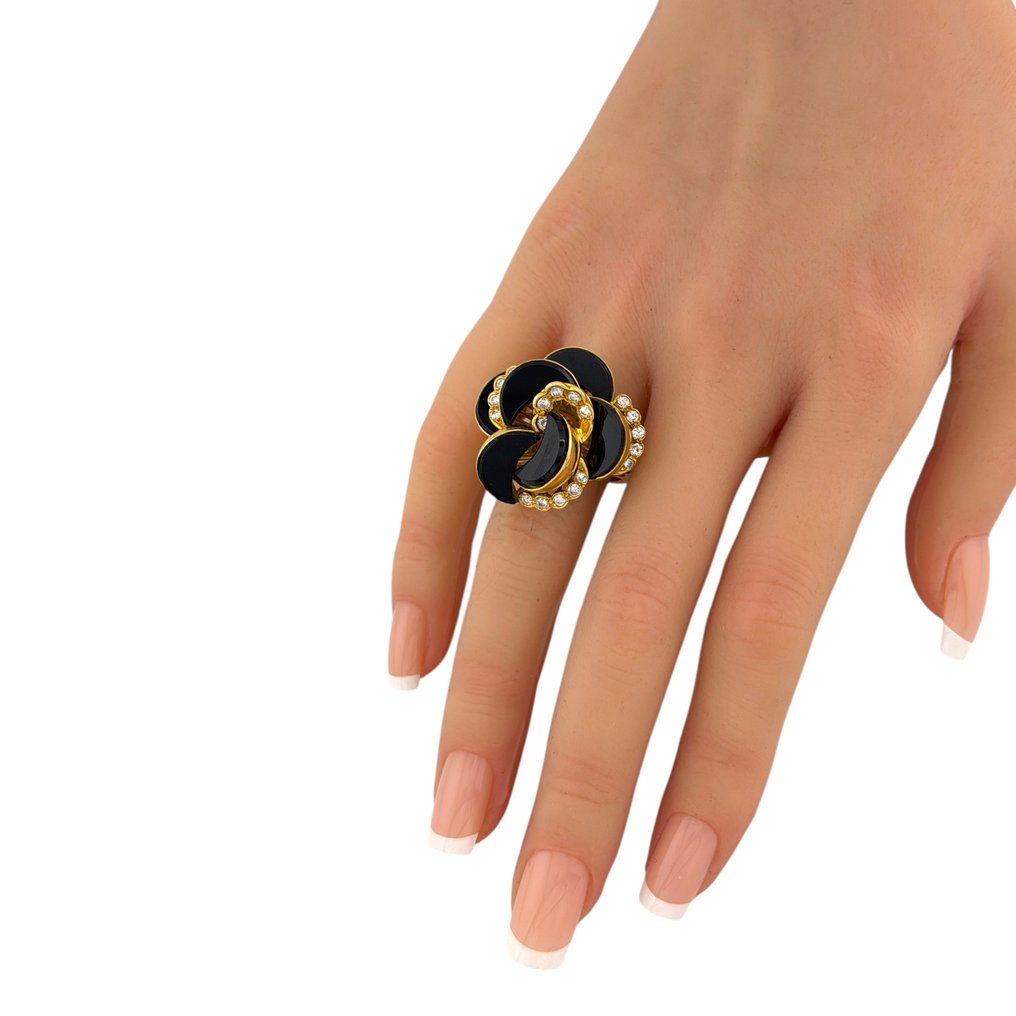 戒指 - 18 克拉 黃金, 独家18K黄金缟玛瑙与0.67克拉钻石扭转鸡尾酒戒指 -  0.67ct. tw. 鉆石 (天然)  #4.3