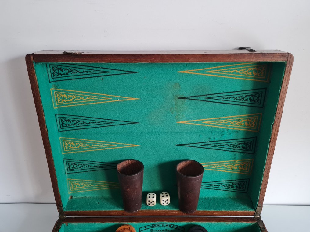 Gioco - Oude backgammon in unieke houten koffer - J.Van Laere Bruxelles #3.2