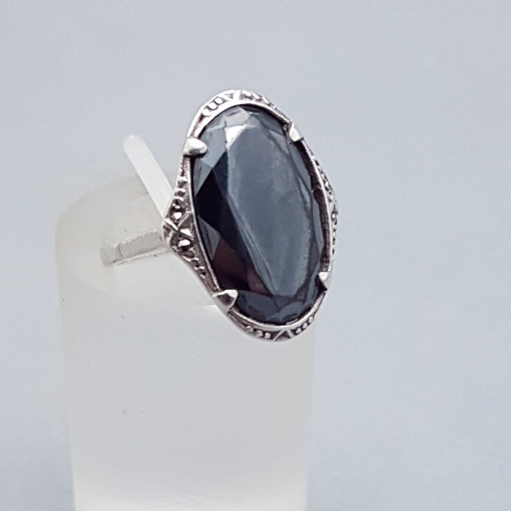 Silver, Art Deco, Hematiet - Ring - + Markasieten. #1.0