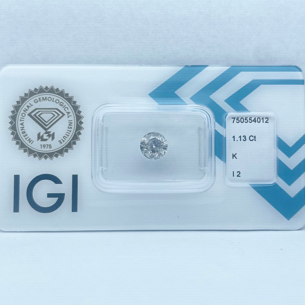 没有保留价 - 1 pcs 钻石  (天然)  - 1.13 ct - 圆形 - K - I2 内含二级 - 国际宝石研究院（IGI） #1.0