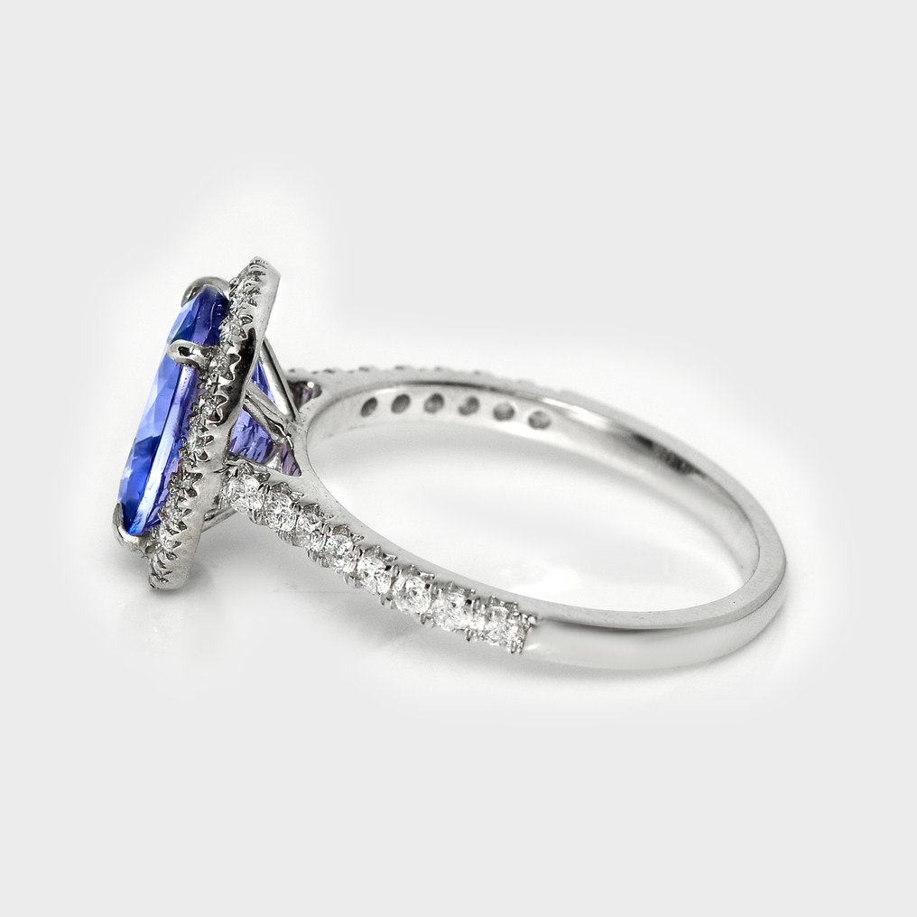 χωρίς τιμή ασφαλείας - Δαχτυλίδι - 14 καράτια Λευκός χρυσός, HRD 2.78 ct Έντονο Μπλε -  3.25ct. tw. Τανζανίτης - Διαμάντι #3.2