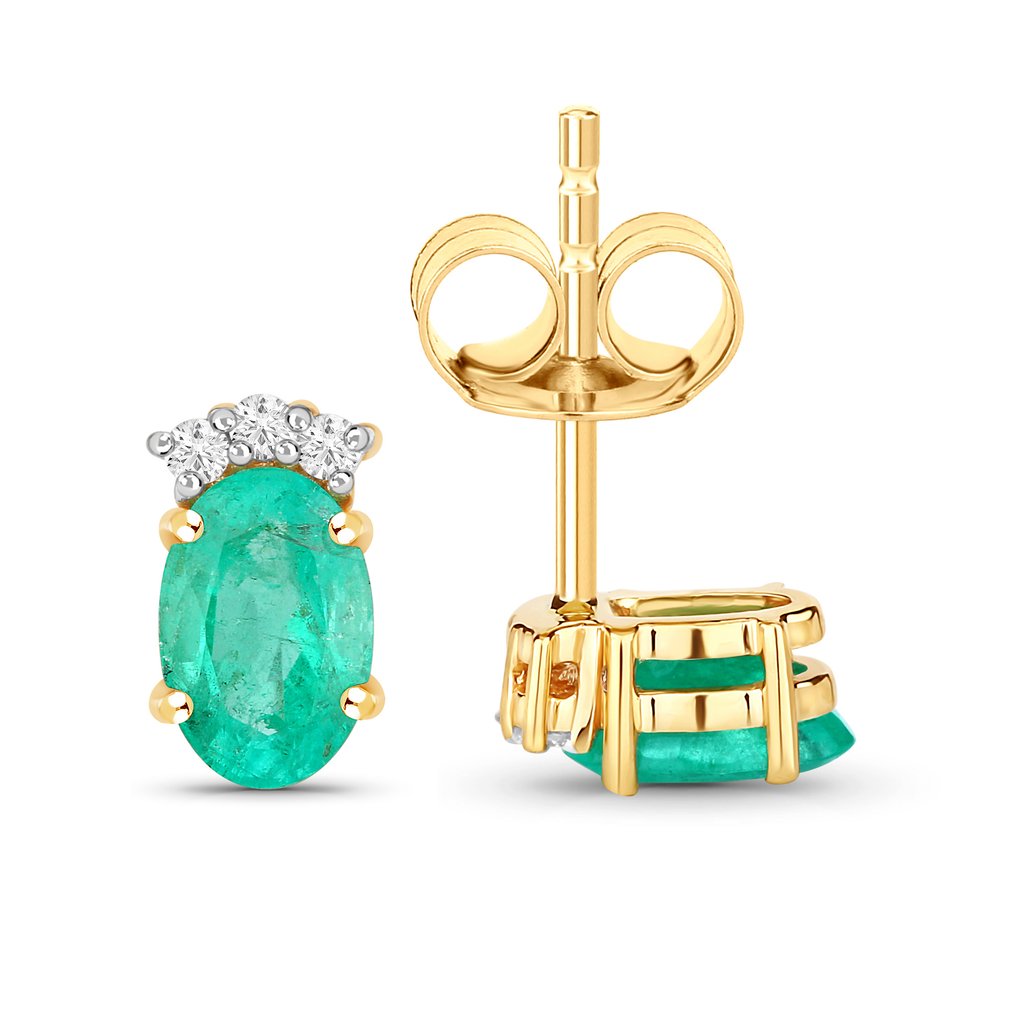 Σκουλαρίκια - 14 καράτια Κίτρινο χρυσό -  0.83ct. tw. Σμαράγδι - Διαμάντι #2.1